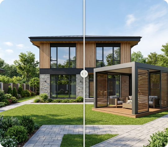 Сравнение участка до и после работы ИИ-дизайнера